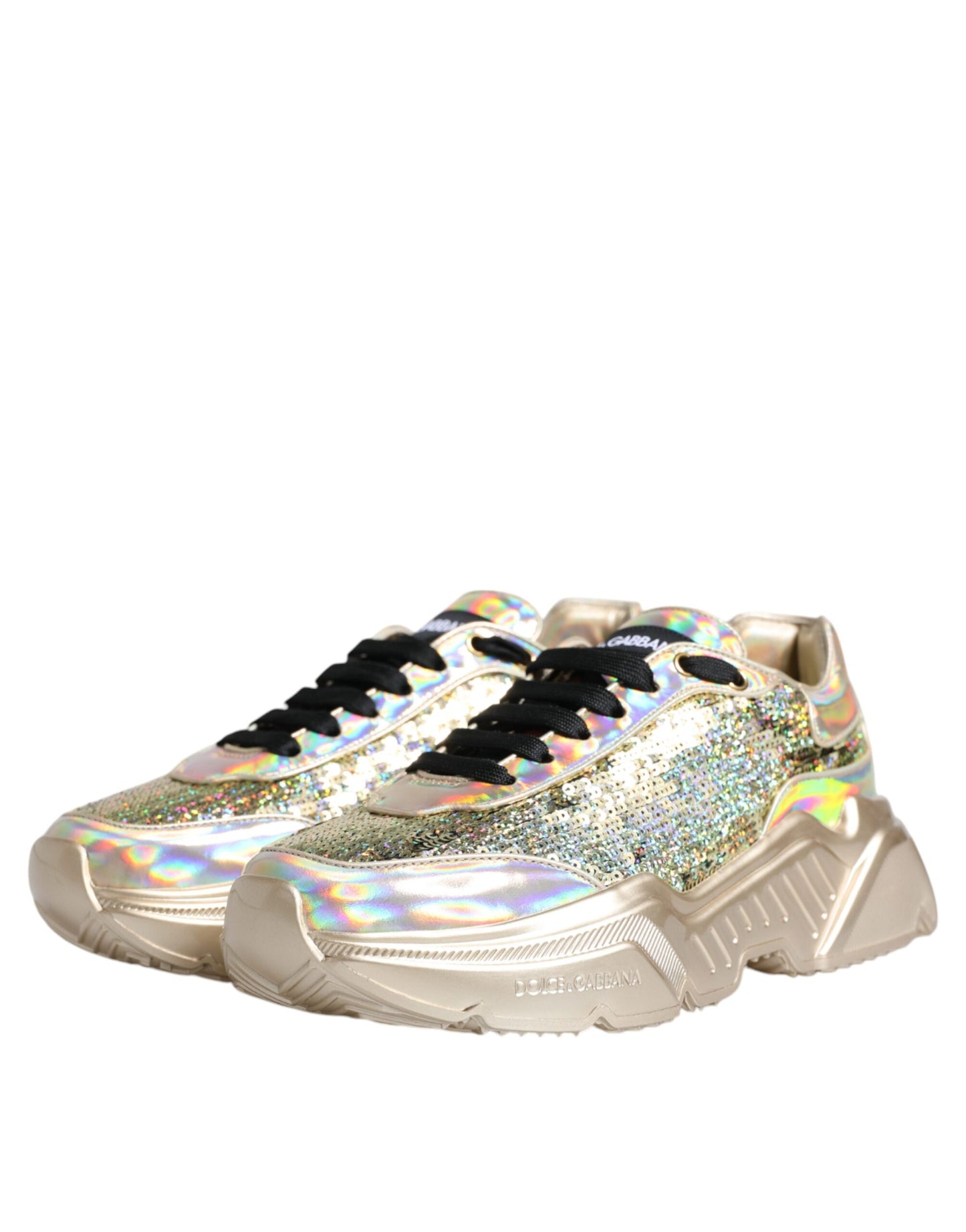Dolce &amp; Gabbana Gold Sequined Iridescent Daymaster Sneakers
