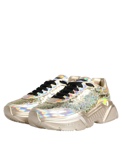Dolce &amp; Gabbana Gold Sequined Iridescent Daymaster Sneakers