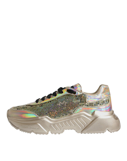 Dolce &amp; Gabbana Gold Sequined Iridescent Daymaster Sneakers