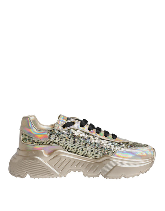 Dolce &amp; Gabbana Gold Sequined Iridescent Daymaster Sneakers