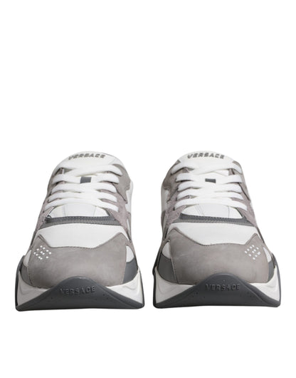 Versace Grey Leather Neoprene Chunky Low Top Squalo Sneakers