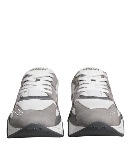 Versace Grey Leather Neoprene Chunky Low Top Squalo Sneakers