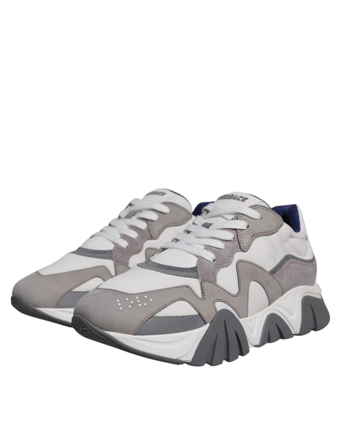Versace Grey Leather Neoprene Chunky Low Top Squalo Sneakers