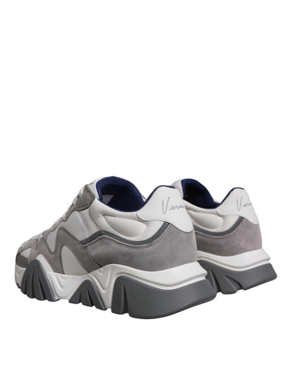 Versace Grey Leather Neoprene Chunky Low Top Squalo Sneakers