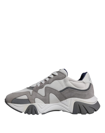 Versace Grey Leather Neoprene Chunky Low Top Squalo Sneakers
