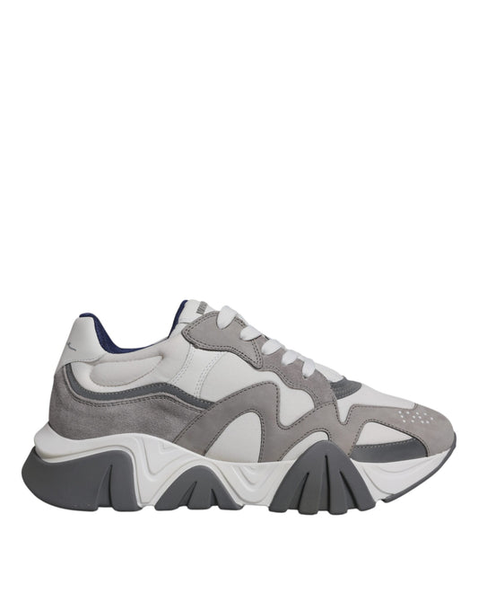 Versace Grey Leather Neoprene Chunky Low Top Squalo Sneakers