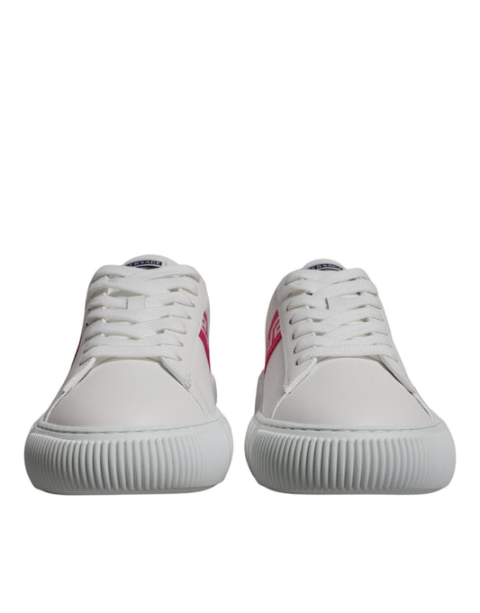 Versace White Pink Greca Print Platform Low Top Sneakers
