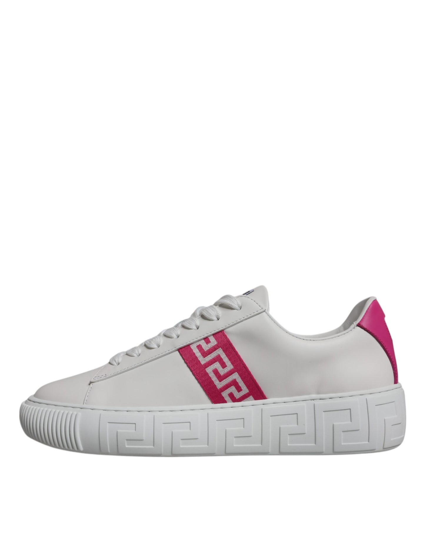 Versace White Pink Greca Print Platform Low Top Sneakers
