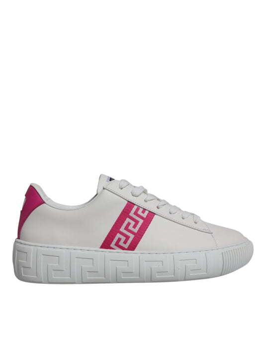 Versace White Pink Greca Print Platform Low Top Sneakers