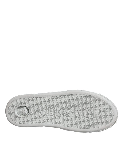Versace White Pink Greca Print Platform Low Top Sneakers