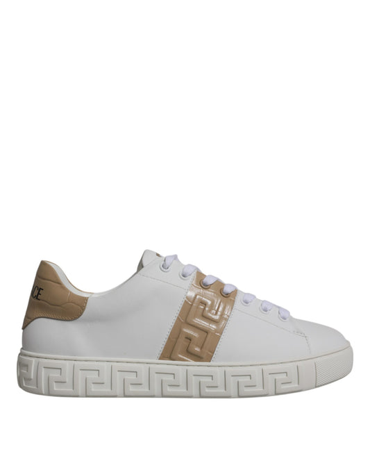 Versace White Brown Greca Print TPU Low Top Men's Sneakers