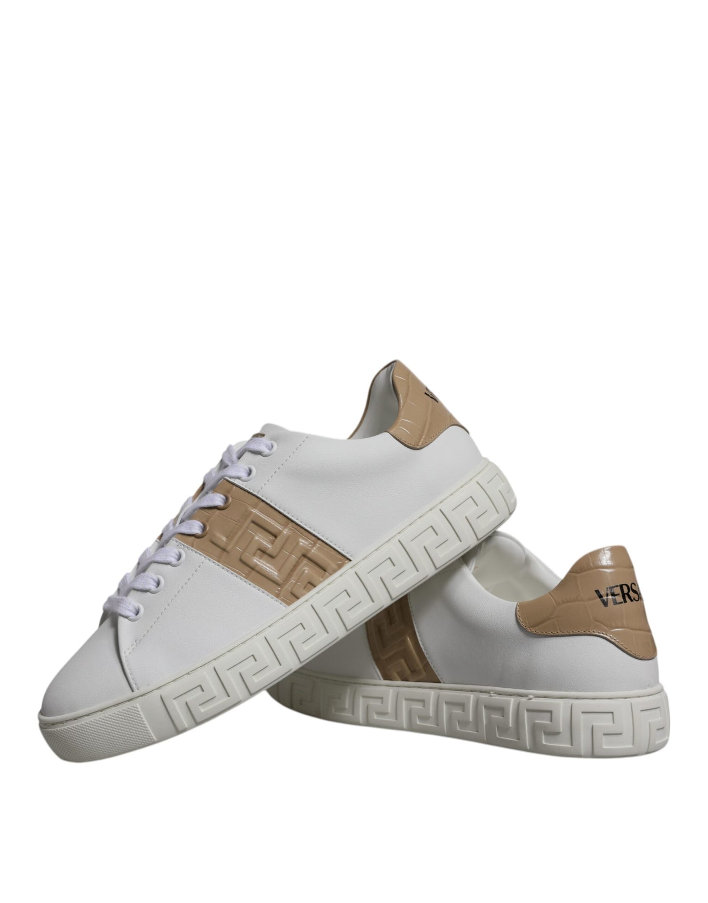 Versace White Brown Greca Print TPU Low Top Men's Sneakers