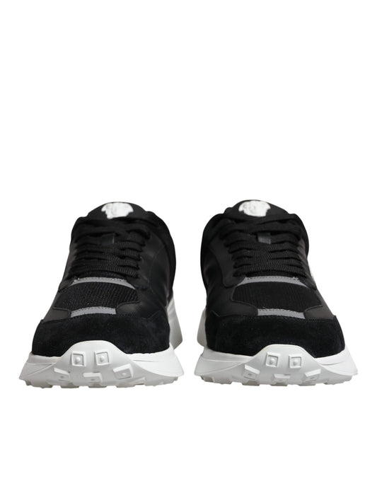 Versace Black Canvas Quad Fabric Medusa Low-Top Sneakers