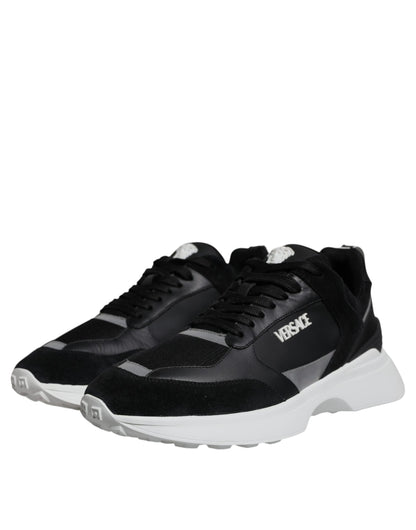 Versace Black Canvas Quad Fabric Medusa Low-Top Sneakers
