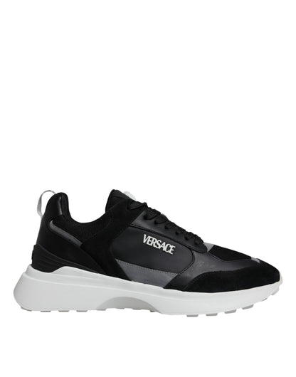 Versace Black Canvas Quad Fabric Medusa Low-Top Sneakers