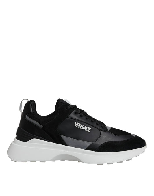 Versace Black Canvas Quad Fabric Medusa Low-Top Sneakers