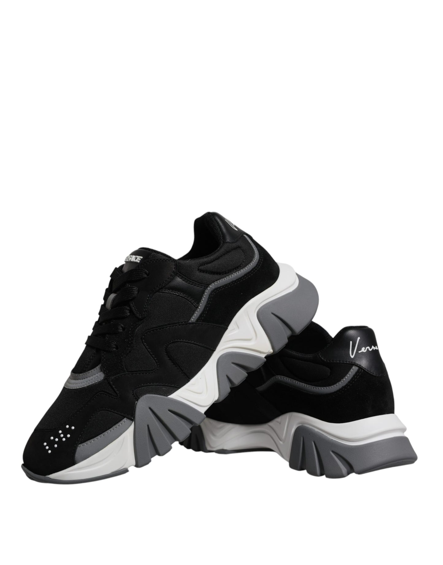 Versace Black Leather and Neoprene Chunky Low-Top Sneakers (Squalo)