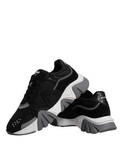 Versace Black Leather and Neoprene Chunky Low-Top Sneakers (Squalo)