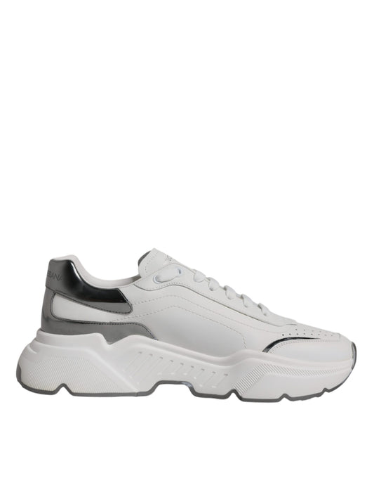 Dolce &amp; Gabbana White Silver DAYMASTER Leather Sneakers
