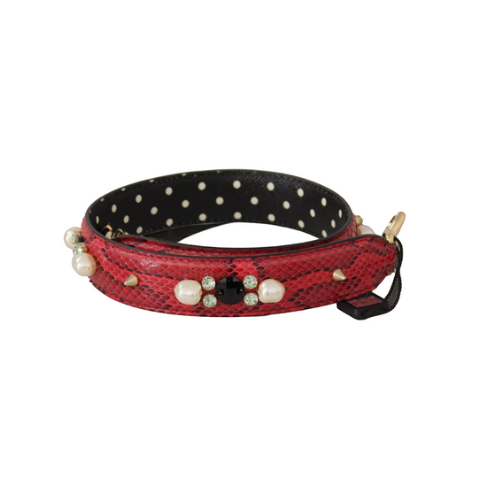Red Python Leather Crystals Reversible Shoulder Strap
