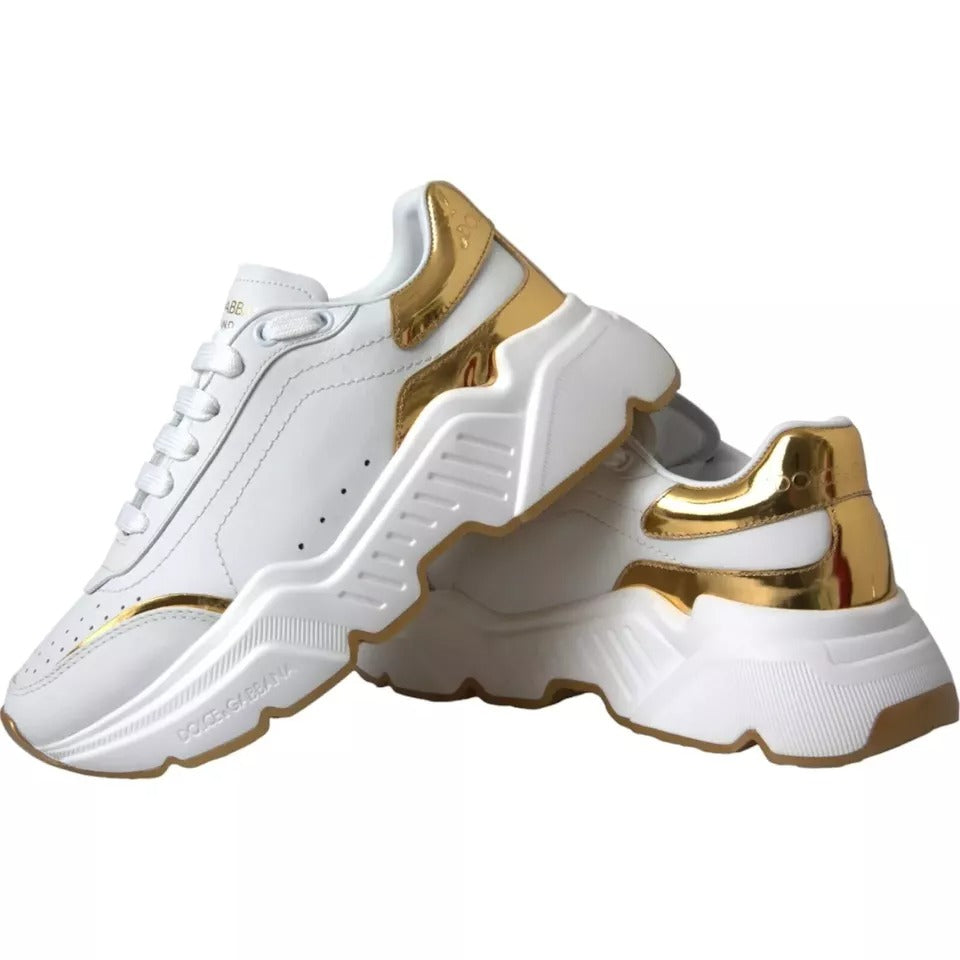 Dolce &amp; Gabbana White Gold DAYMASTER Leather Sneakers Men's Shoes