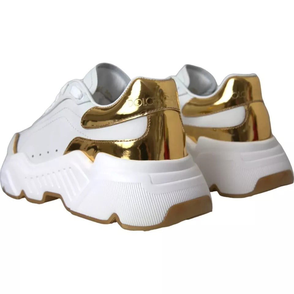 Dolce &amp; Gabbana White Gold DAYMASTER Leather Sneakers Men's Shoes