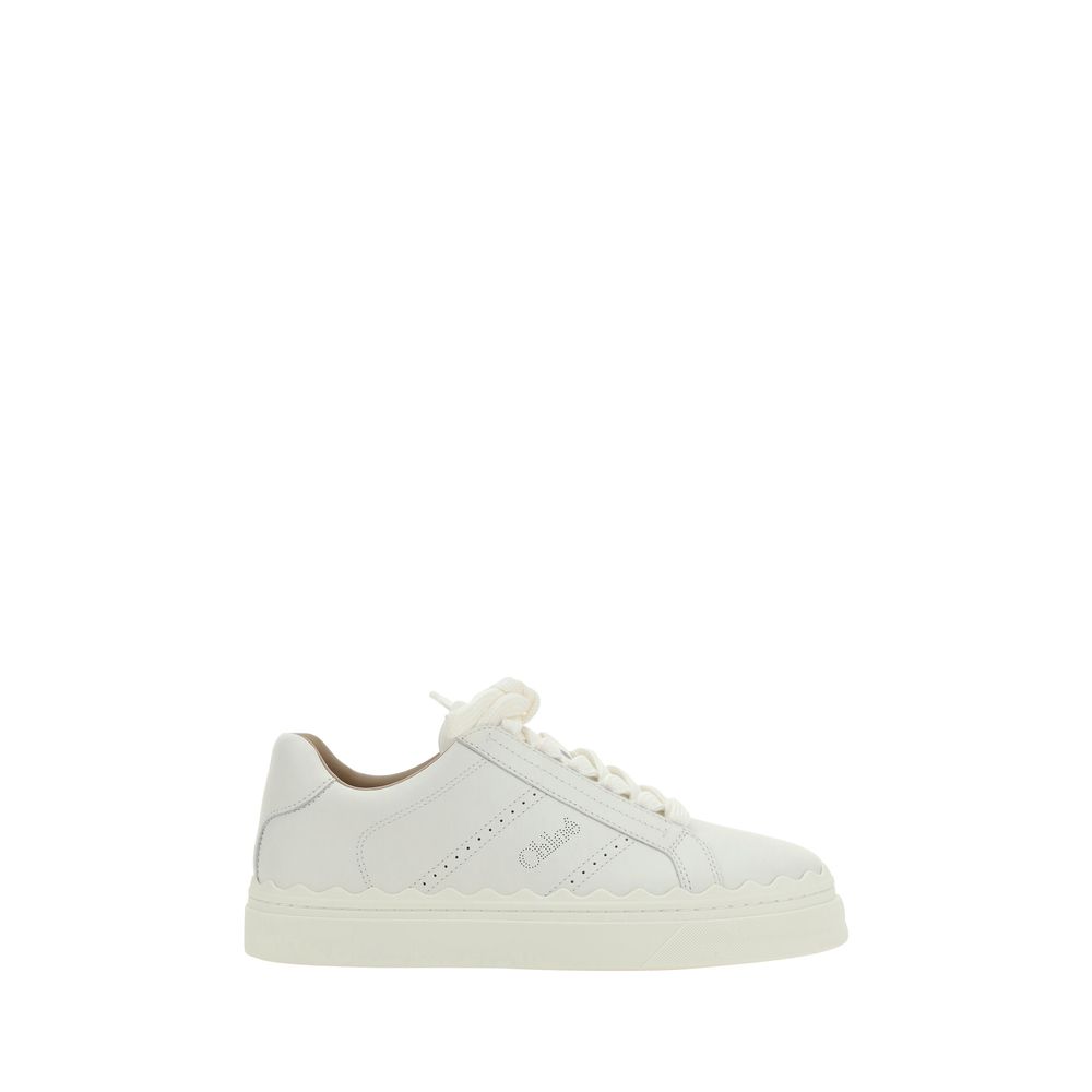 Calfskin Low-Top Sneakers with Perforated Detailing - White