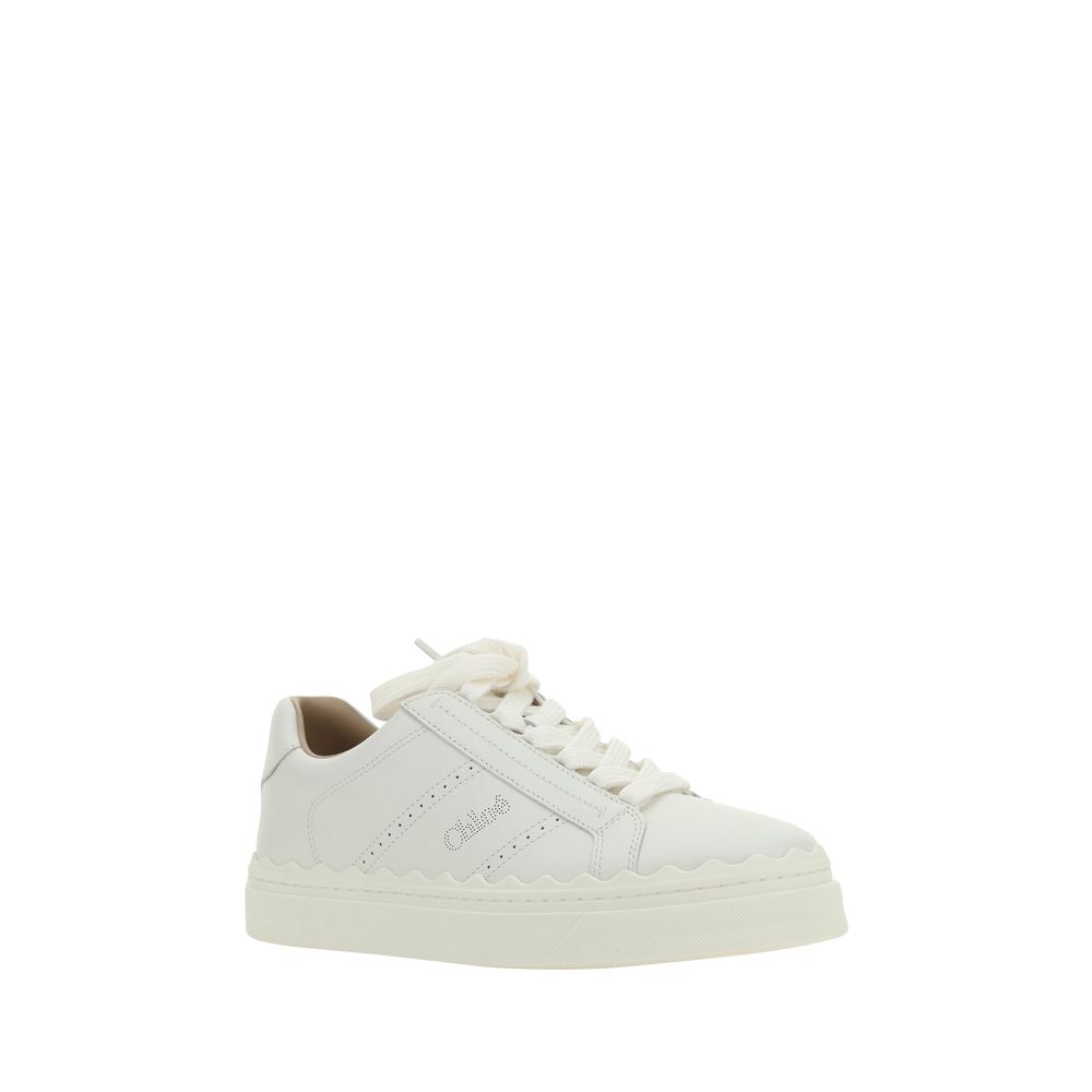 Calfskin Low-Top Sneakers with Perforated Detailing - White