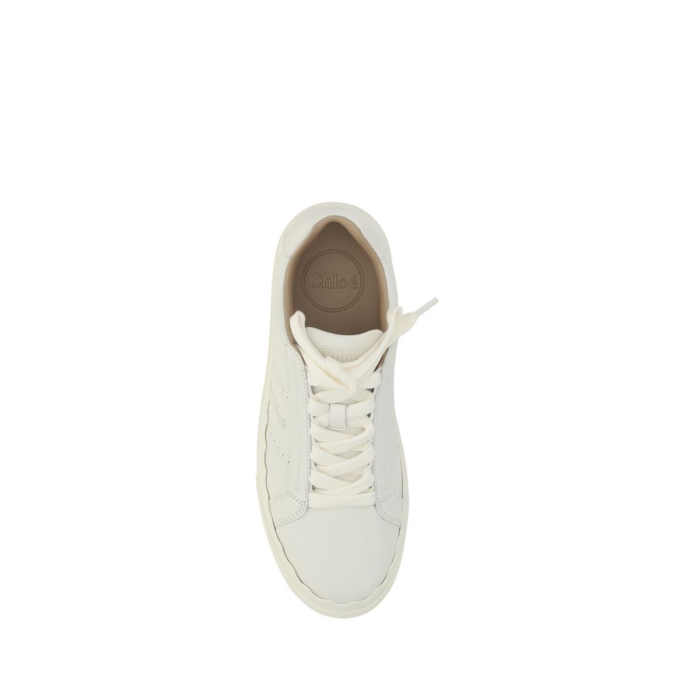 Calfskin Low-Top Sneakers with Perforated Detailing - White