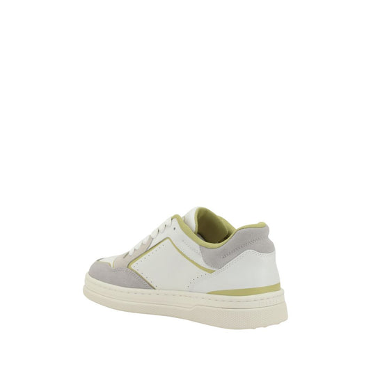 Leather Sneakers with Perforated Design - Women's Lace-Up Athletic Shoes