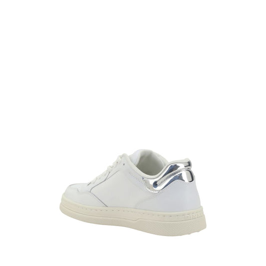 Leather Sneakers - White Perforated Low-Top with Paneled Design
