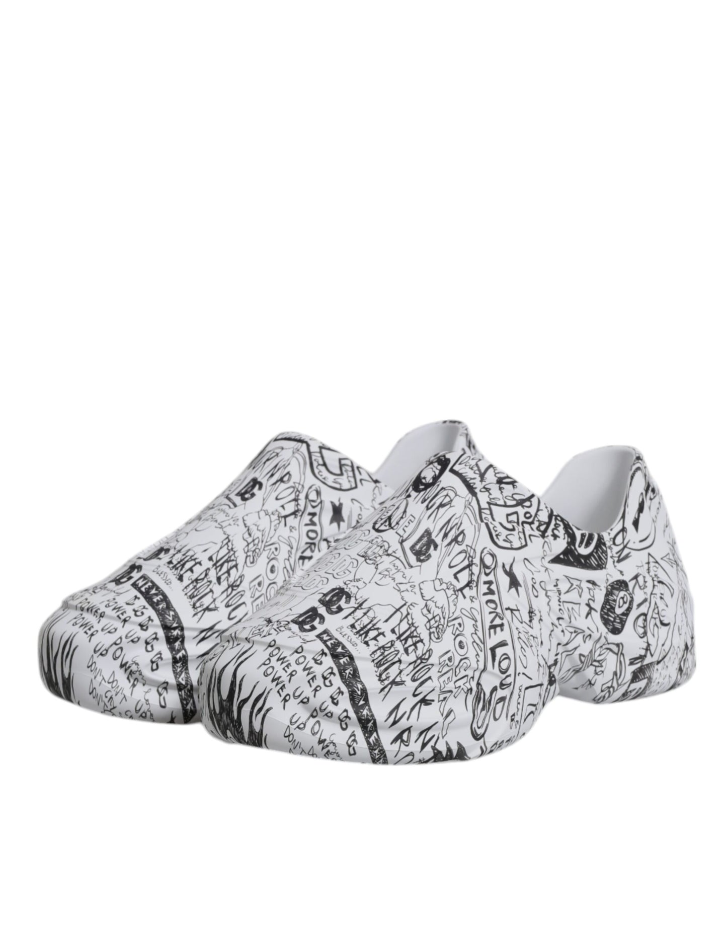 Dolce &amp; Gabbana White and Black Graffiti Daymaster Sneakers