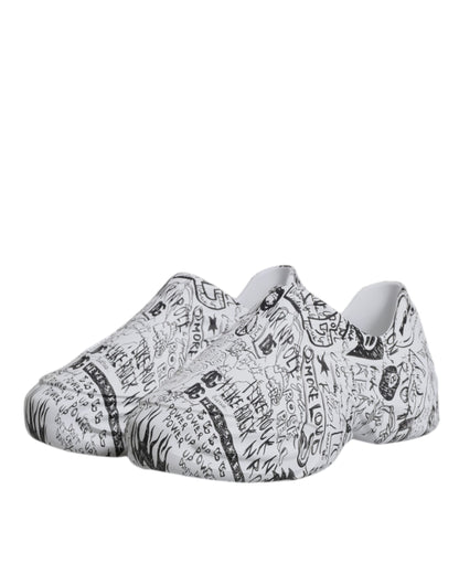 Dolce &amp; Gabbana White and Black Graffiti Daymaster Sneakers