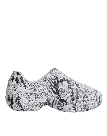 Dolce &amp; Gabbana White and Black Graffiti Daymaster Sneakers