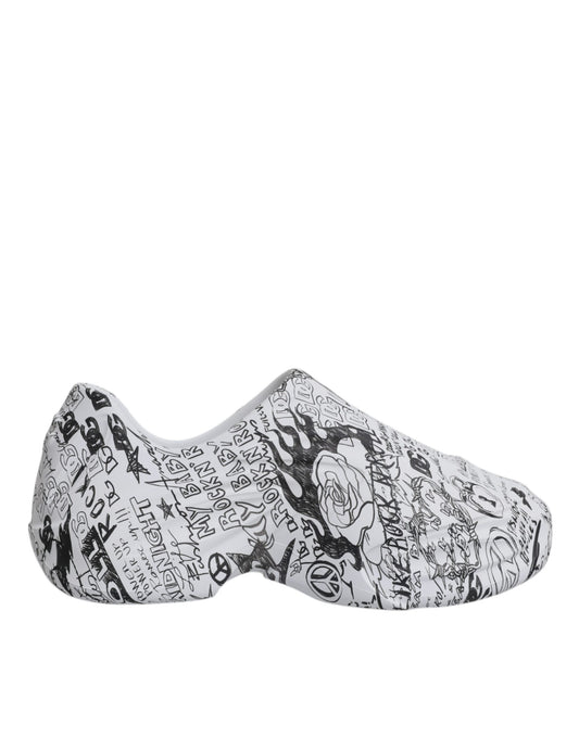 Dolce &amp; Gabbana White and Black Graffiti Daymaster Sneakers