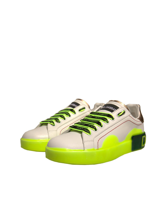 White Yellow Portofino Leather Low-Top Sneakers