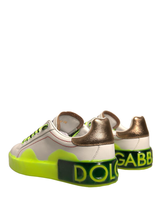White Yellow Portofino Leather Low-Top Sneakers
