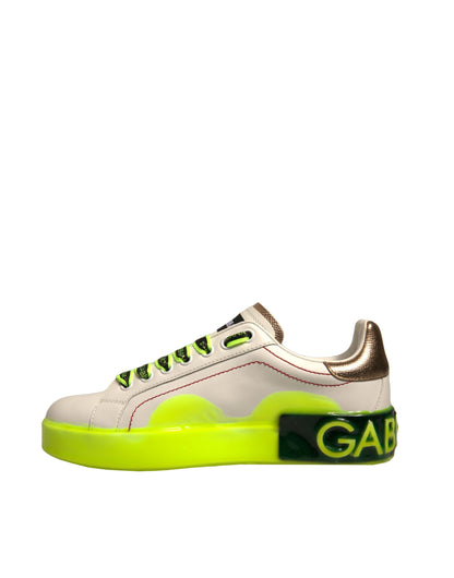 White Yellow Portofino Leather Low-Top Sneakers