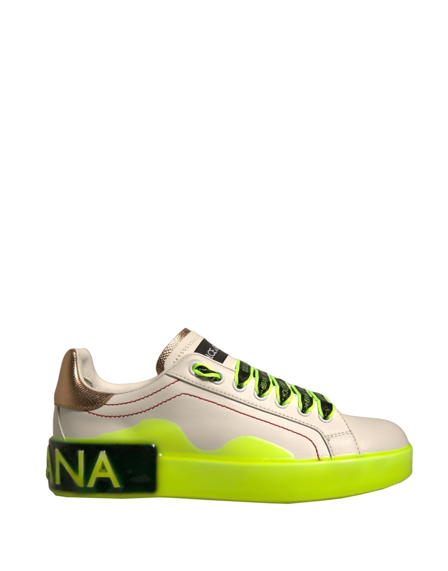 White Yellow Portofino Leather Low-Top Sneakers