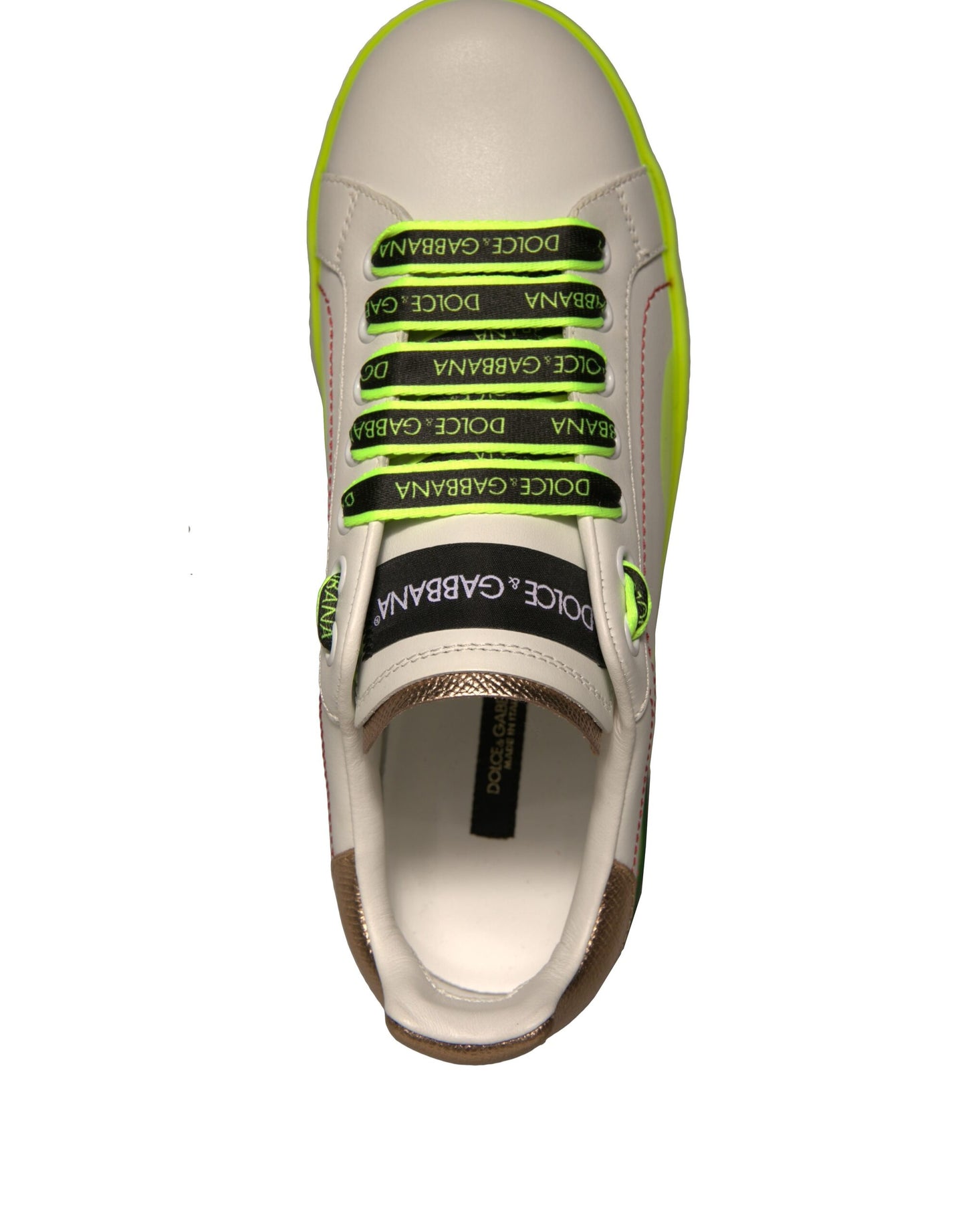 White Yellow Portofino Leather Low-Top Sneakers