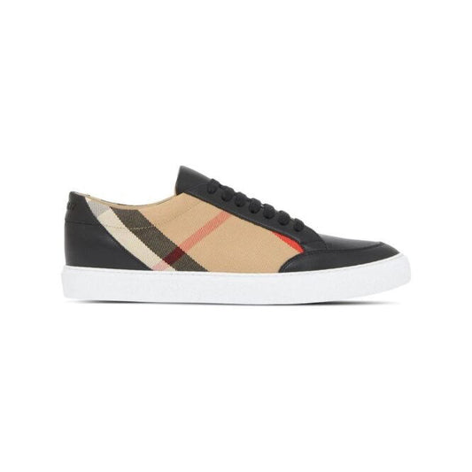 Leather Low-Top Sneakers with Vintage Check Pattern