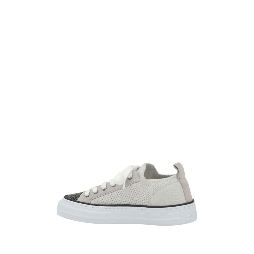 Cotton Knit & Suede Sneakers with Jewel Details