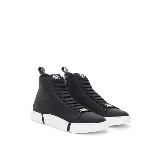 Italian Suede High-Top Sneakers - Premium Black Leather