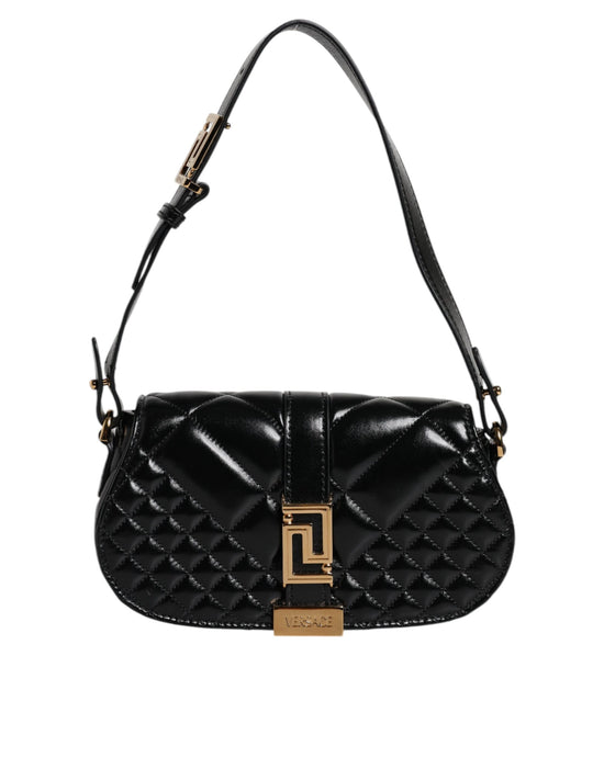 Black Calf Leather Quilted Shoulder Strap Bag