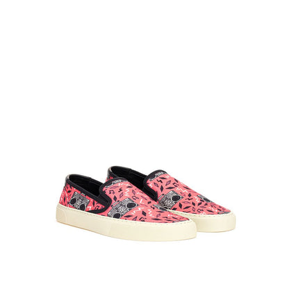 Pink Canvas Slip-On Sneakers with Radio Print