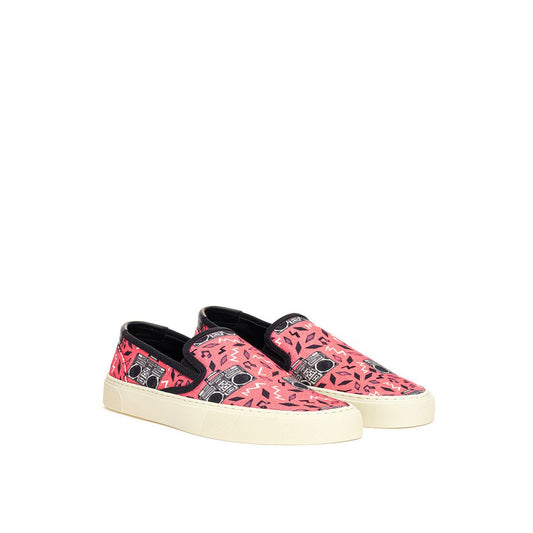 Pink Canvas Slip-On Sneakers with Radio Print