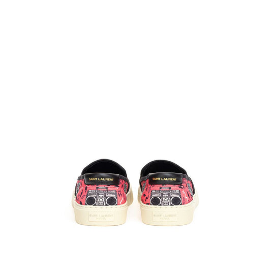 Pink Canvas Slip-On Sneakers with Radio Print