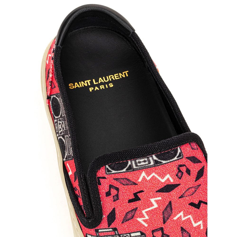 Pink Canvas Slip-On Sneakers with Radio Print