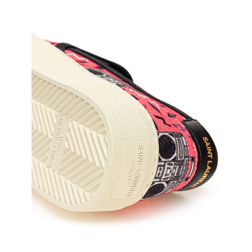 Pink Canvas Slip-On Sneakers with Radio Print