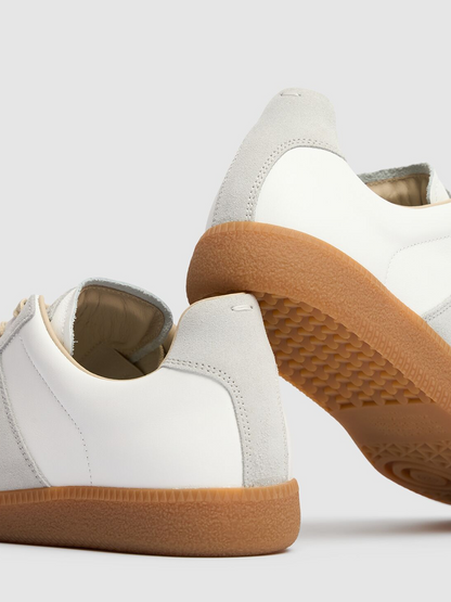 Premium Low-Top Leather & Suede Sneakers - White